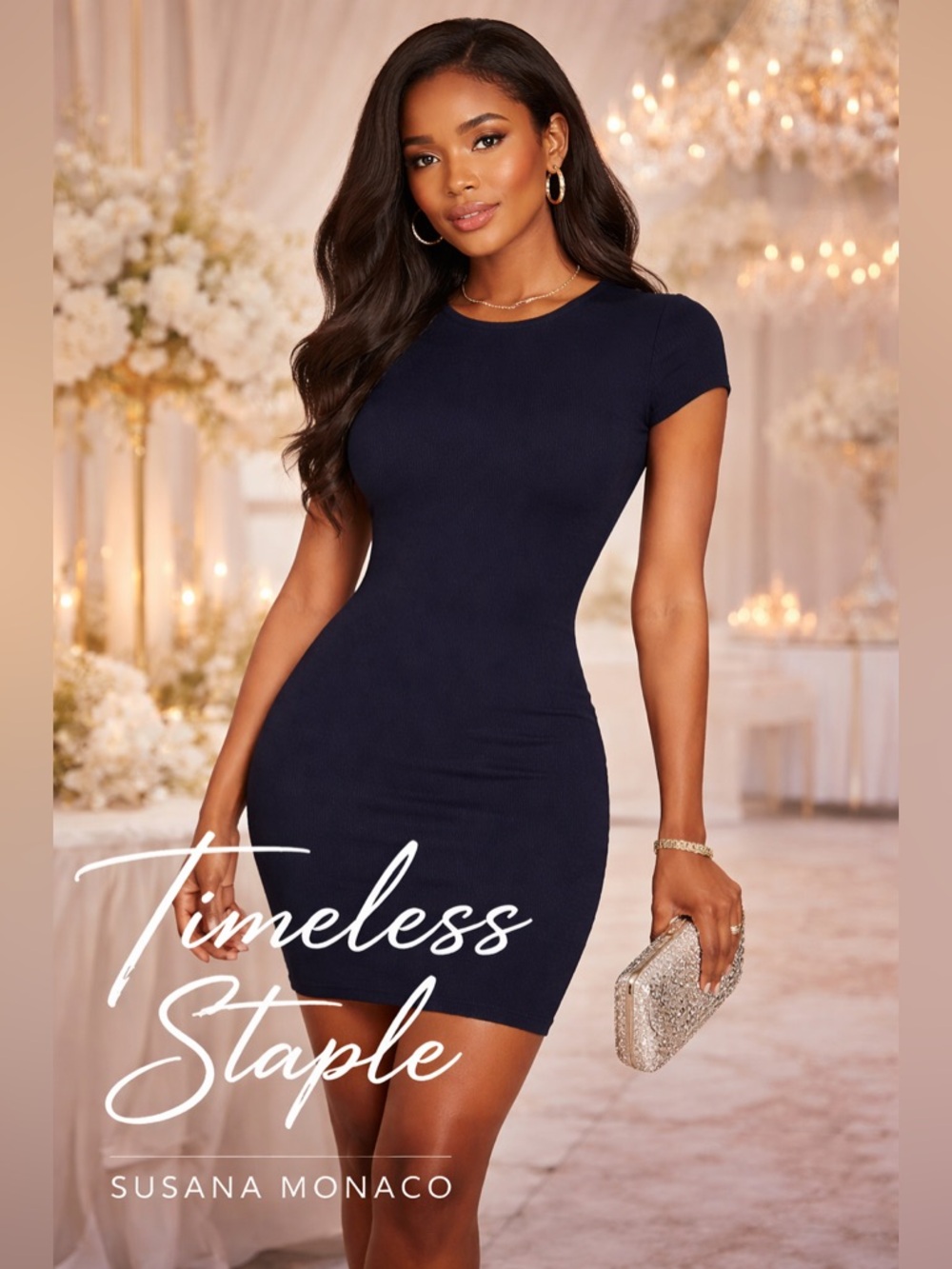 Susana Monaco Navy Bodycon Dress XS | Minimalist Chic Stretch Cocktail Dress